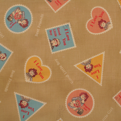 【国産】ラガディアン&アンディ生地 アメリカンカントリー生地 ハート柄　Raggedy Ann & Andy 50x55cm (JRA-003) カラーバリエーション