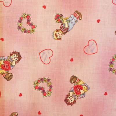 【国産】ラガディアン&アンディ生地 アメリカンカントリー生地  ハート柄　Raggedy Ann & Andy 50x55cm (JRA-004) カラーバリエーション