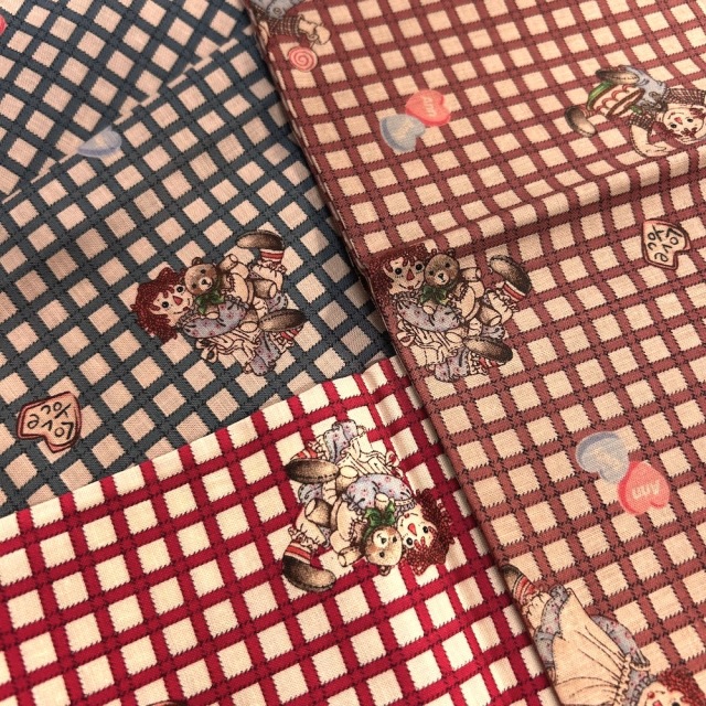 【国産】ラガディアン&アンディ生地 アメリカンカントリーな布  チェック柄  Raggedy Ann & Andy  (JRA-007) カラーバリエーション