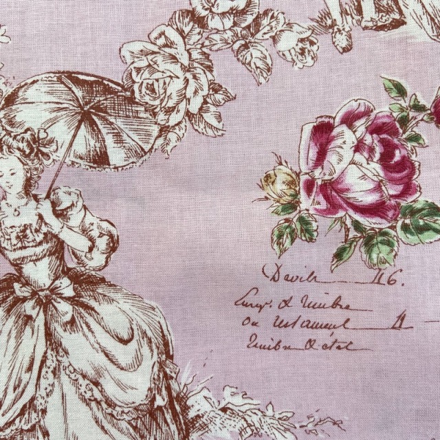 園部美知子先生デザインプリント】貴婦人と薔薇／ピンク(JSM-005）