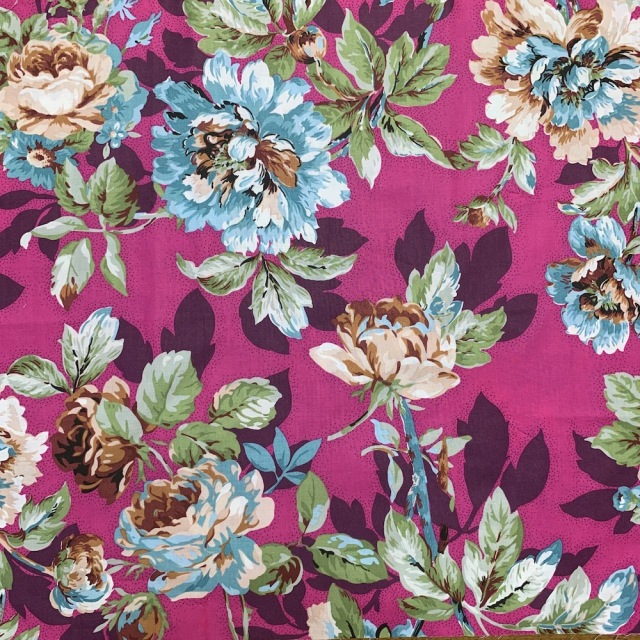 【国産プリント】JTK-004　ピンク系　 クラシカルな大柄フラワー