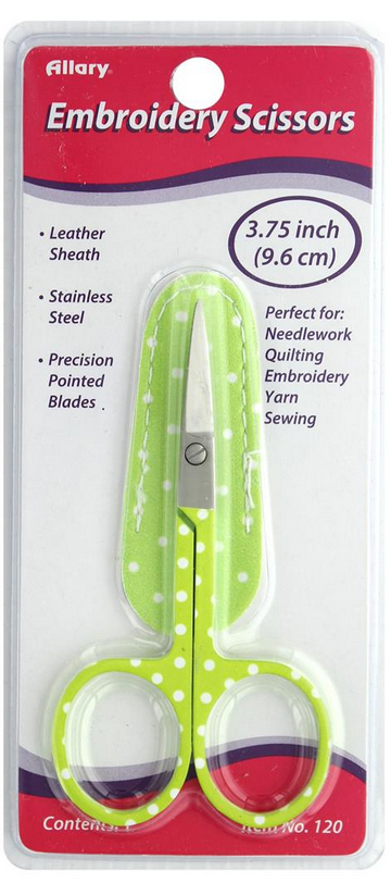 Allary 手芸刺繍はさみ ミニはさみ  3.75インチ ケース付き  グリーン  ドット柄（NOT-226）