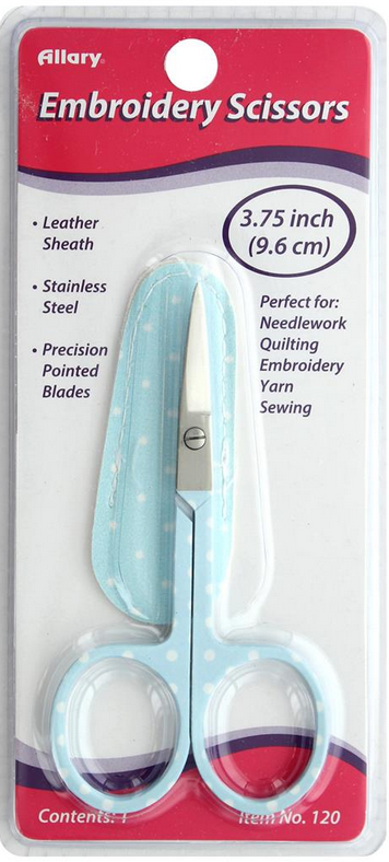Allary 刺繍手芸はさみ ミニはさみ  3.75インチ ケース付き ブルー  ドット柄（NOT-227）
