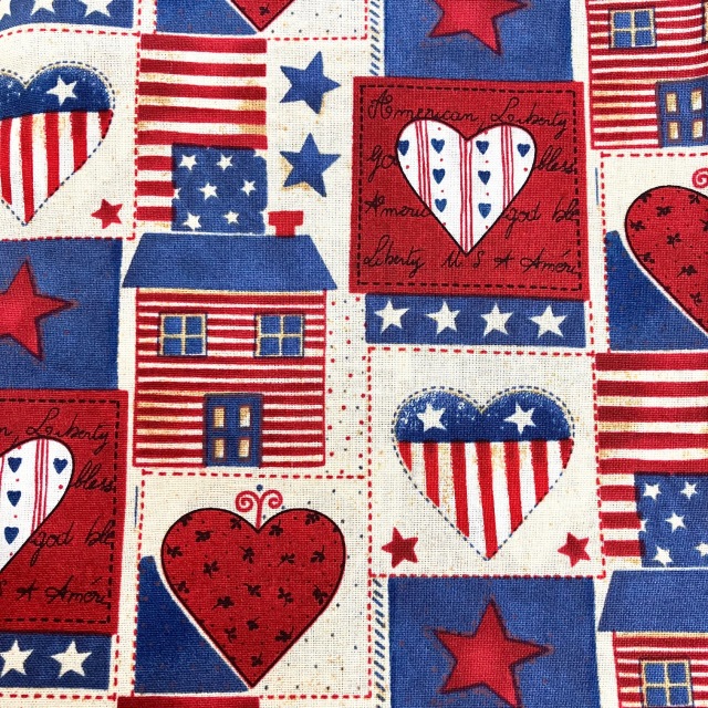 【アメリカン柄】50x110cm (UAM-057) ハート・国旗・アメリカン柄　ベージュ系