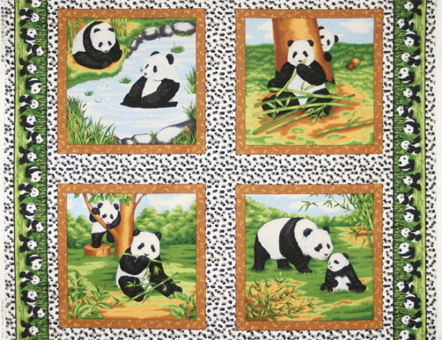 動物プリント】パンダ柄 パネル生地 90x110cm (UAN-042)
