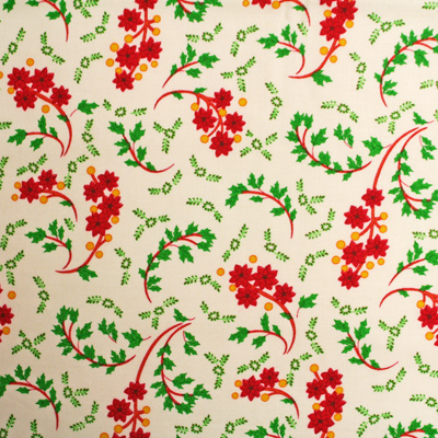 USA輸入生地 【クリスマスデザイン布】 ポインセチア柄  ひいらぎ柄 (UCH-023M)  生成り/グリーン 2カラー展開