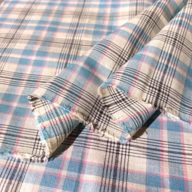 国産【チェックプリント】くすみブルー×ピンク  チェック柄 (JCK-009)