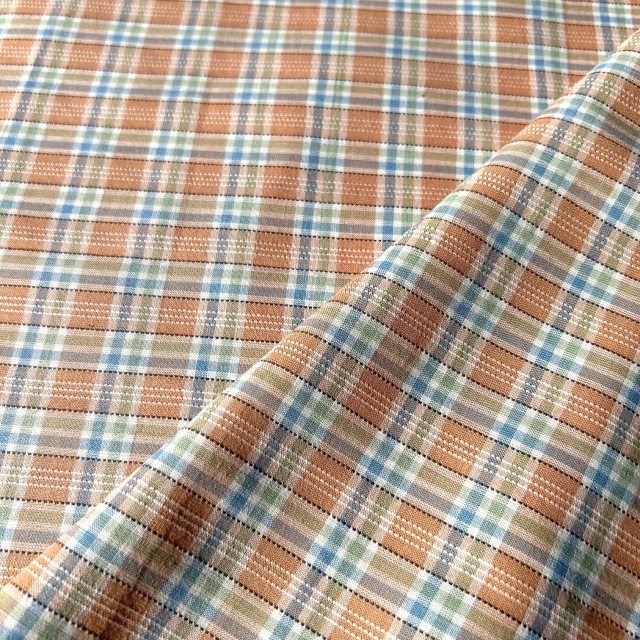 国産【チェックプリント】くすみオレンジ×ブルー チェック柄 (JCK-010)