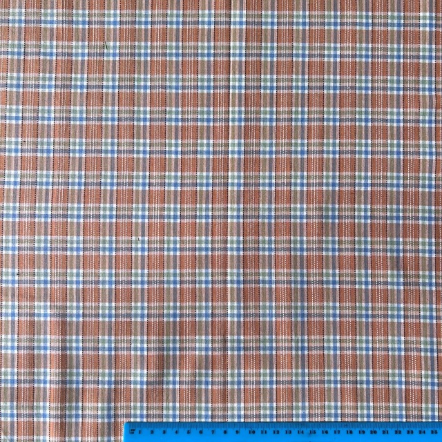 国産【チェックプリント】くすみオレンジ×ブルー チェック柄 (JCK-010)