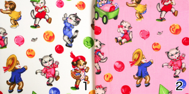 USAコットン【猫柄プリント】レトロ柄  風船  ドット柄　 アメリカ輸入生地   2色展開　(UCT-225)