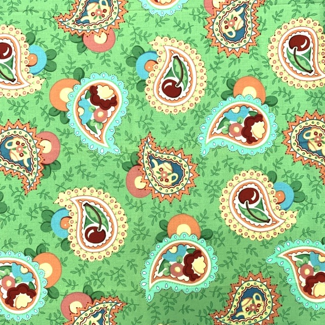 【USAコットン】50x55cm (UME-027) ペイズリー柄　グリーン系　