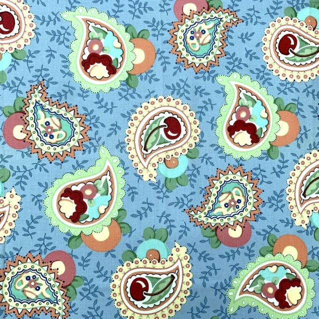 【USAコットン】50x55cm (UME-028)ペイズリー柄　ブルー系　