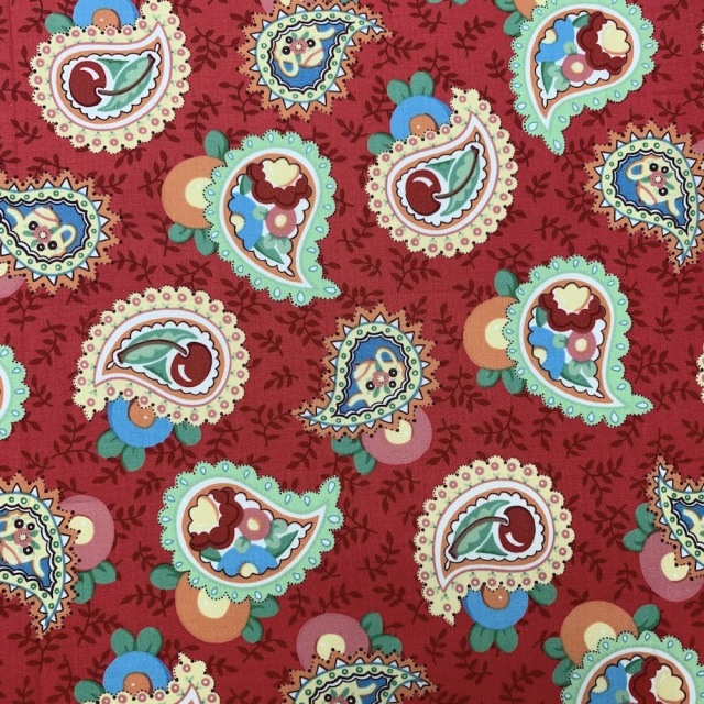 【USAコットン】50x55cm (UME-029)ペイズリー柄　レッド系　