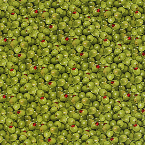 USAコットン【Foods & Kitchen柄】 オリーブ柄  リアルプリント (UFK-173)