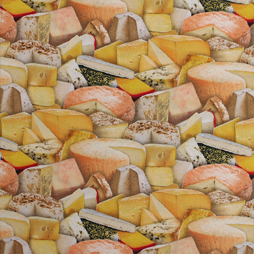 USAコットン【Foods & Kitchen柄】チーズ柄布地　リアルプリント  50x110cm (UFK-176H)
