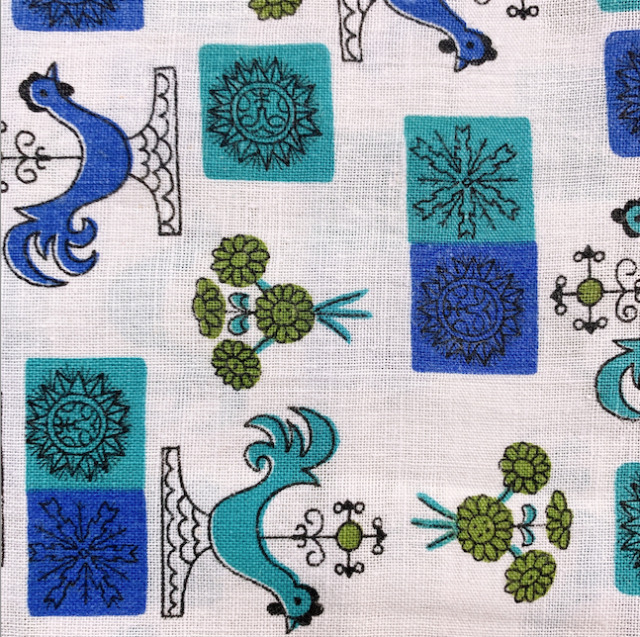 海外で人気の【フィードサック】 1930年代アメリカ製 穀物袋の布地 ヴィンテージ布 ニワトリ柄 ブルー系  UFS-178