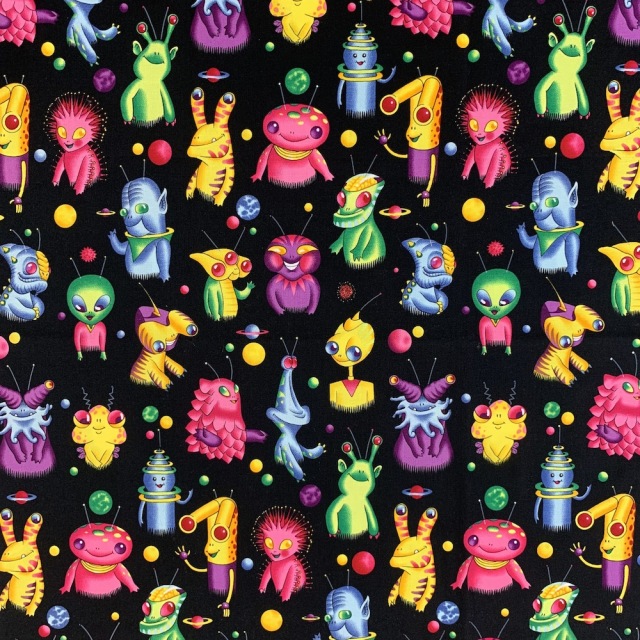 【Kidsプリント】宇宙キャラクター柄　ブラック系　(UKS-212)