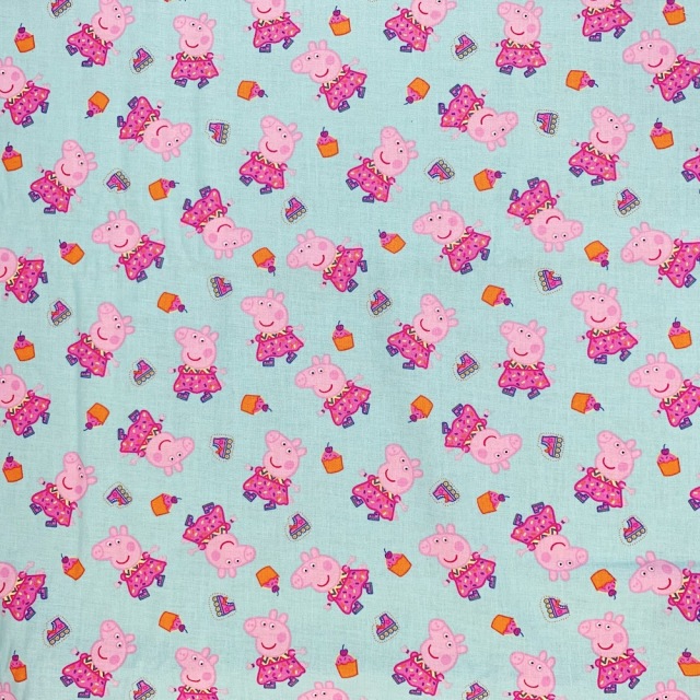 【Kidsプリント】 - Peppa Pig - ペッパピッグ (UKS-213)  ブタさん 水色