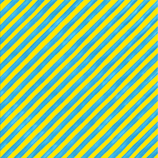 【Loralie Designs】 - Bias Stripe Bold Yellow / Turquoise Fabric- (ULH-039) ロラライハリス  ストライプ柄  ブルー系