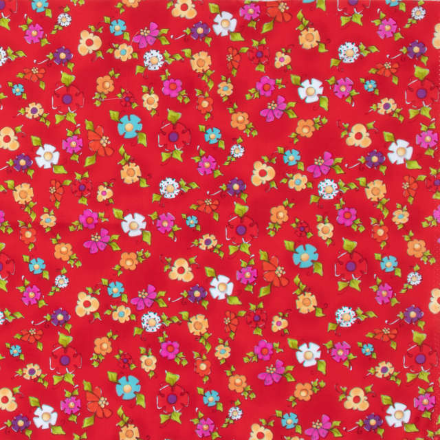 【Loralie Designs】 -Happy Blooms Red Fabric- (ULH-143)ロラライハリス　レッド系　花柄