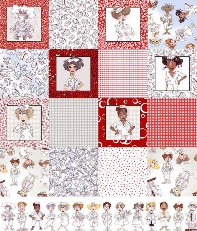 USAコットン Loralie Designs ナース柄セット】50×55cmサイズ3枚と60