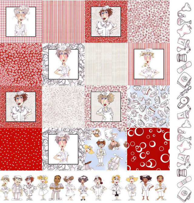 USAコットン Loralie Designs ナース柄セット】50×55cmサイズ3枚と60