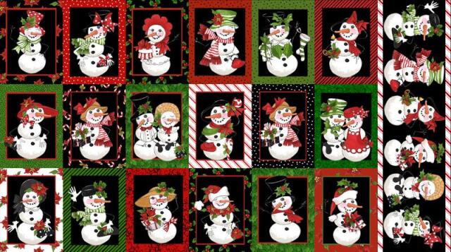 USAインポートファブリック【 Loralie Designs 】ロラライハリス - PANNEL SNOW LADY - Xmas スノーマン柄パネル  ブラック系(ULH-320)
