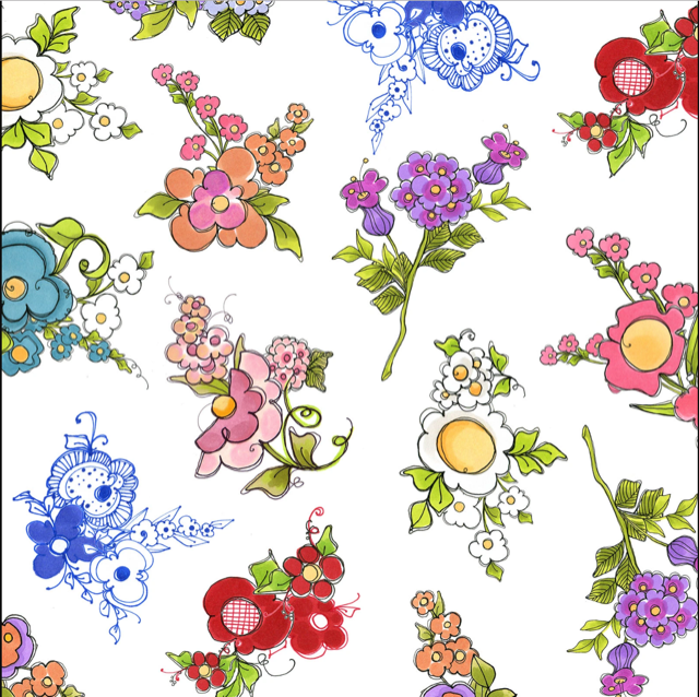 USAファブリック【Loralie Designs】ロラライハリス布地  Mixed Bouquets White 花柄  ホワイト系 (ULH-331)