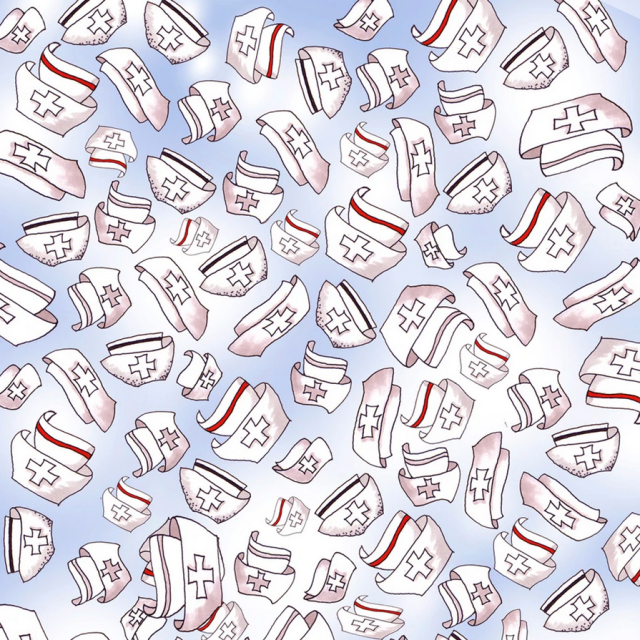 USAファブリック【Loralie Designs】ロラライハリス  - Happy Hats Blue Sky ハッピーハット ナース ブルー系 布地(ULH-335)