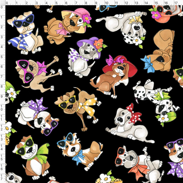 【Loralie Designs】- Tossed Go Doggies Black Fabric -(ULH-356)