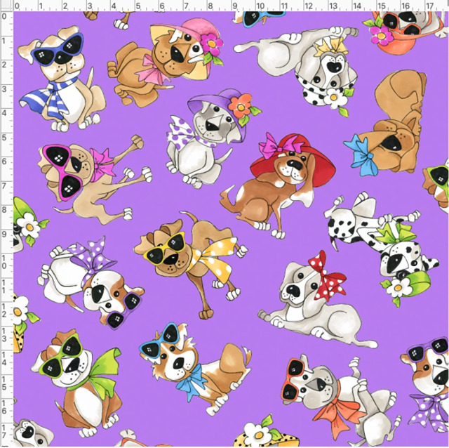 【Loralie Designs】- Tossed Go Doggies Purple Fabric -(ULH-357)