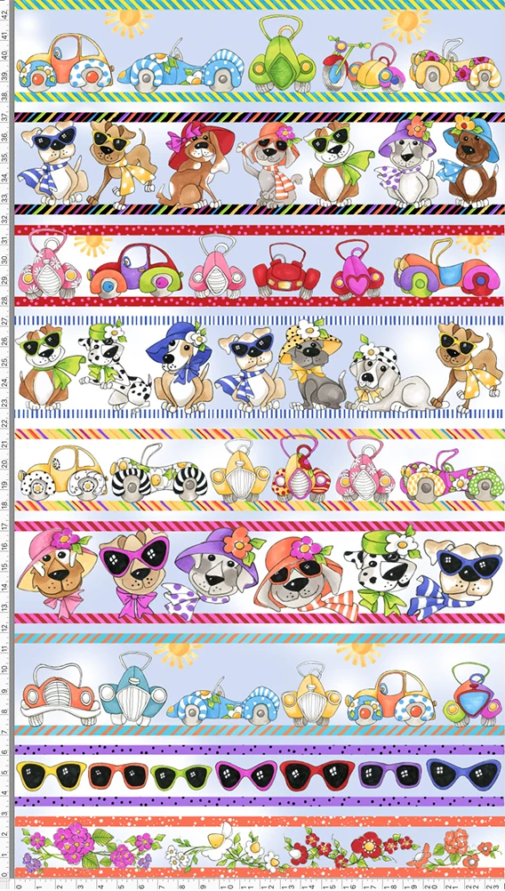 USAファブリック【Loralie Designs】ロラリーデザインズ  Border Doggies Blue Sky Fabric Panel  ボーダードギーズブルースカイ (ULH-358)