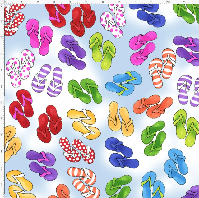 USAファブリック【Loralie Designs】ロラライハリス - Fun Flops Blue Sky ファンフロップス -(ULH-390) 夏 サンダル柄  布地 ブルー系