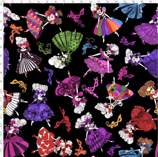 【Loralie Designs】ロラライハリス - Tossed Masquerade Ladies Black マスカレード  ドレス柄  ブラック -(ULH-413)