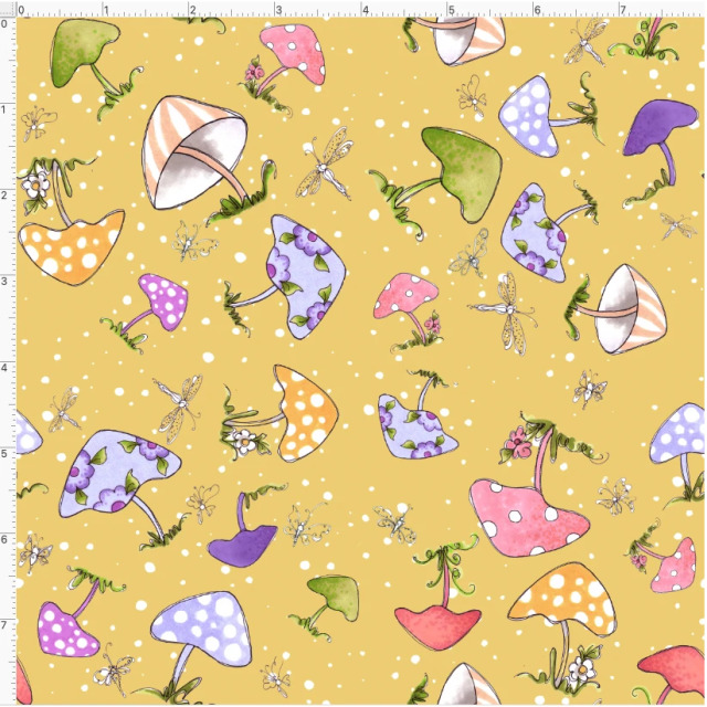 【Loralie Designs】- Mushroom Toss Yellow キノコ柄 イエロー -(ULH-418)