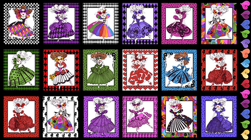 USAインポートファブリック【 Loralie Designs 】ロラライハリス  Masquerade Ball Fabric Panel マスカレード柄 ブラック系 パネル 仮面舞踏会デザイン (ULH-422)
