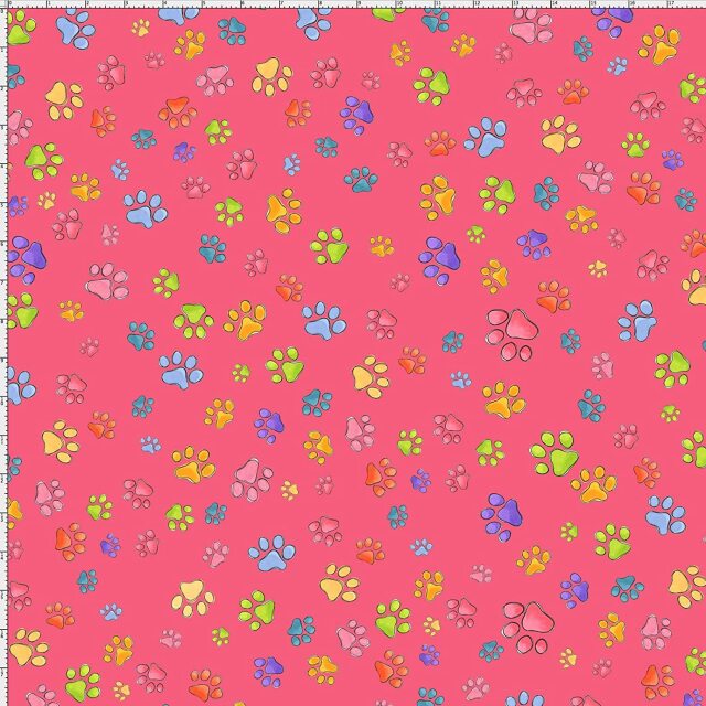 USAファブリック【Loralie Designs】- Paws Pink Fabric -(ULH-433)　犬猫足あと柄　ピンク系  USAコットン