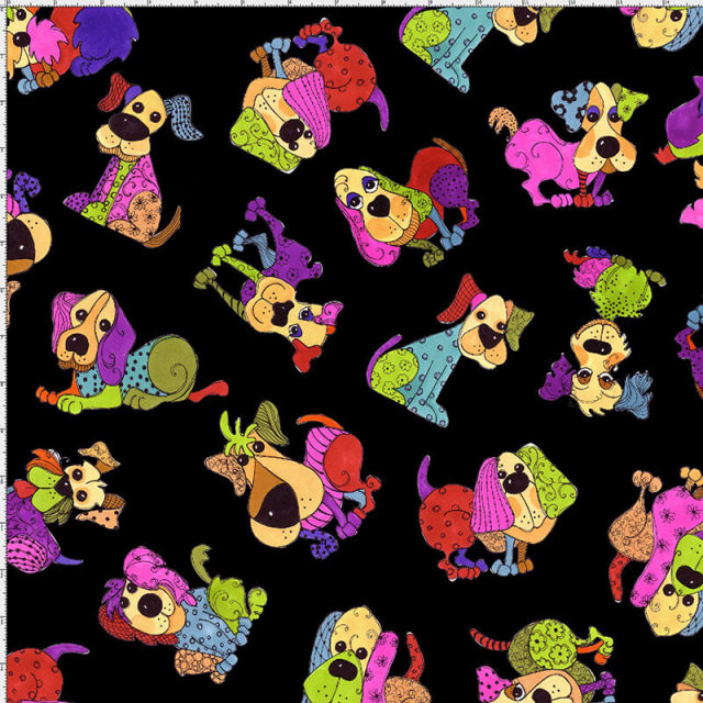 【Loralie Designs】Tossed Happy Dogs Black (ULH-256)