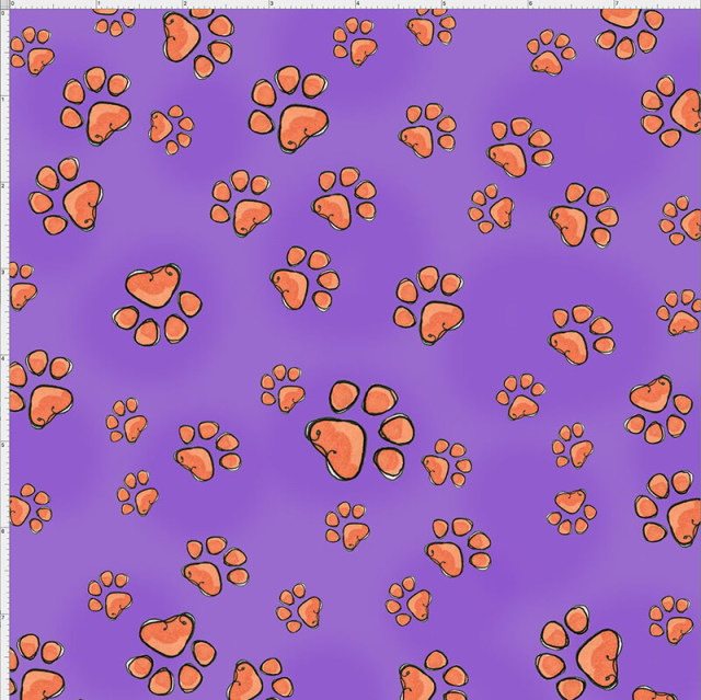 【Loralie Designs】Fun Paws Purple (ULH-260)　犬猫足あと柄　パープル系