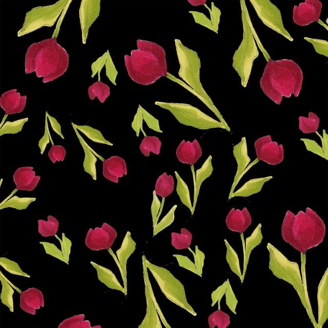 USAファブリック【Loralie Designs】ロラライハリス  Tulip Toss Black チューリップ柄  花柄  ブラック系(ULH-261)