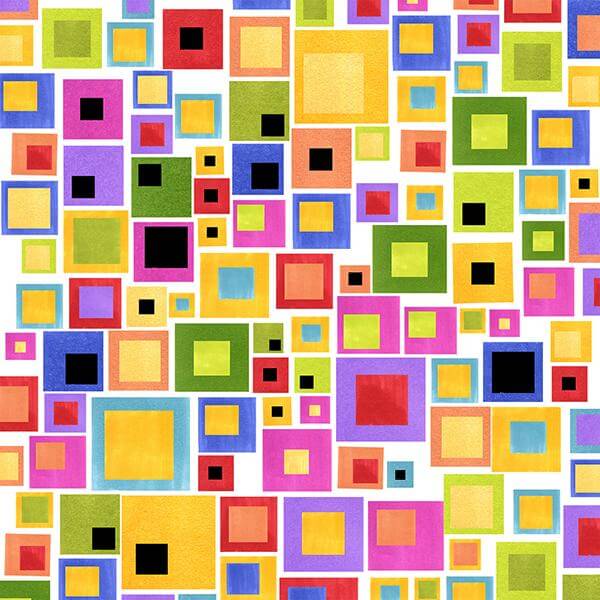 USAファブリック【Loralie Designs】ロラライハリス布地  Blocksalot White 幾何学模様 ブロック柄 チェック柄 ホワイト系(ULH-287)