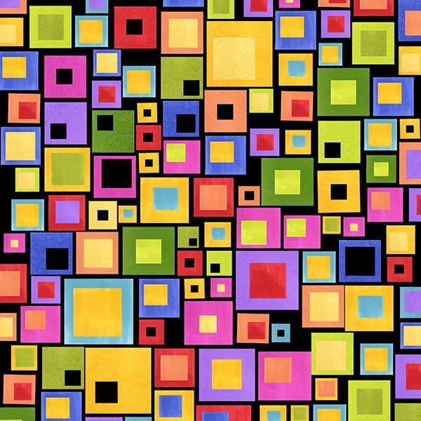 USAファブリック【Loralie Designs】ロラライハリス布地 Blocksalot Black  幾何学模様 ブロック柄 チェック柄 ブラック系 (ULH-288)