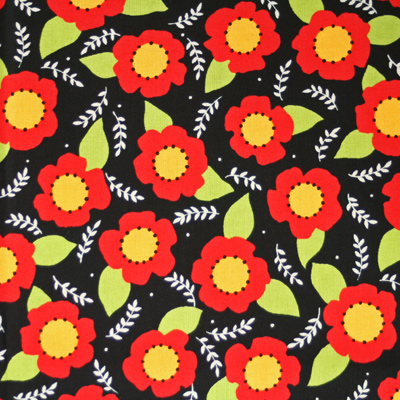 【USAコットン】50x110cm (UME-022H)　ブラック系　花柄
