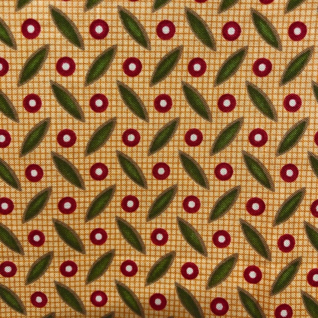 【USAコットン】50x55cm (UME-040) ブラウン系 チェック葉っぱ柄