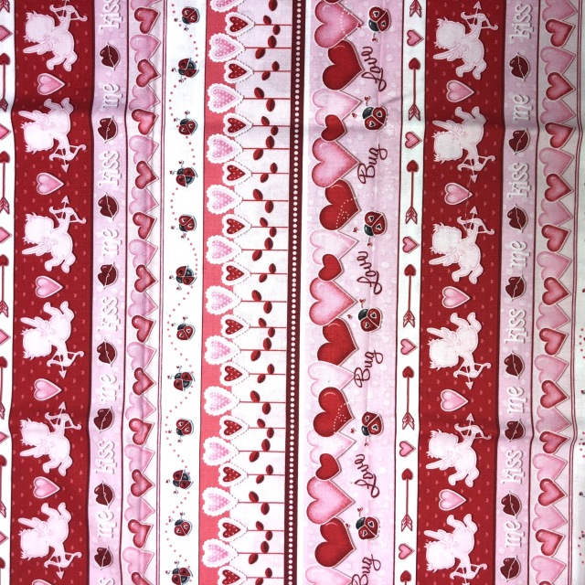 【USAコットン】　Angel Heart Border /Pink　ハート柄(UOTS-015)