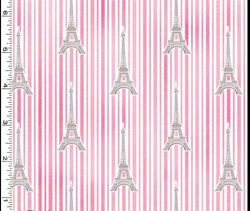 【 USAコットン 】エッフェル塔 ストライプ柄　UOTS-028 ホワイト×ピンク系