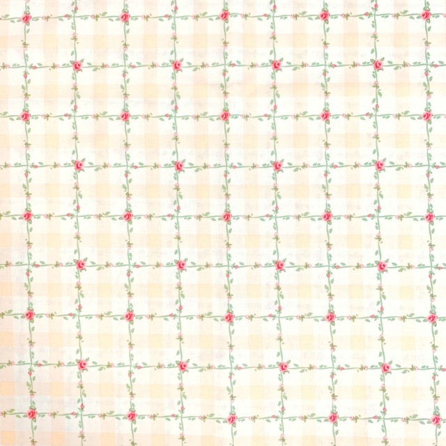 【USAコットン】(UOTS-565)　花・チェック柄　ホワイトイエロー系