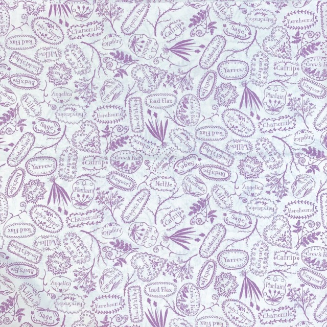 【USAコットン】　英字・草花柄　UOTS-566 　ホワイト×パープル系