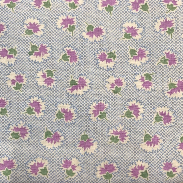 希少 USA輸入【サーティーズ(1930年代の復刻版生地)】レトロ花柄 チェック柄 ブルー系 UTH-215 50×55cmサイズのみ