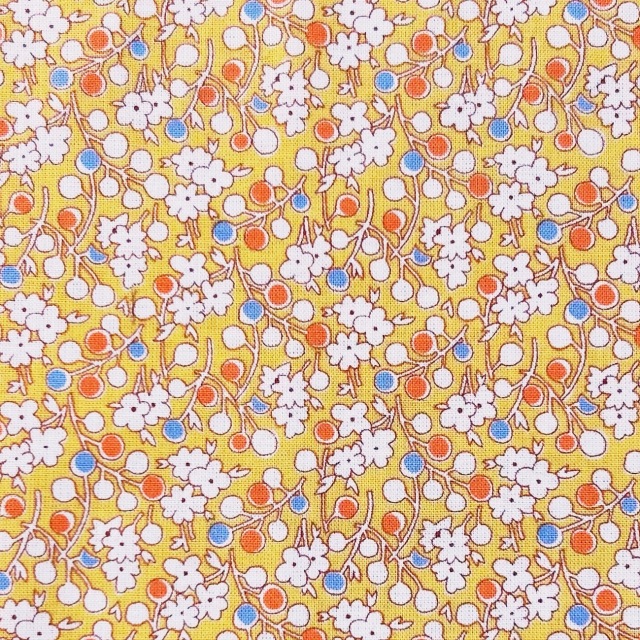 USAファブリック【サーティーズ（1930年代の復刻版生地）】レトロ花柄  パステルイエロー系  UTH-225